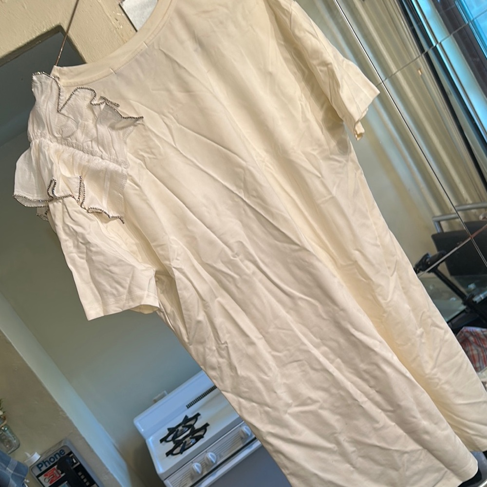 Cream Asymmetrical Ruffled Mini Dress - Picture 5 of 7